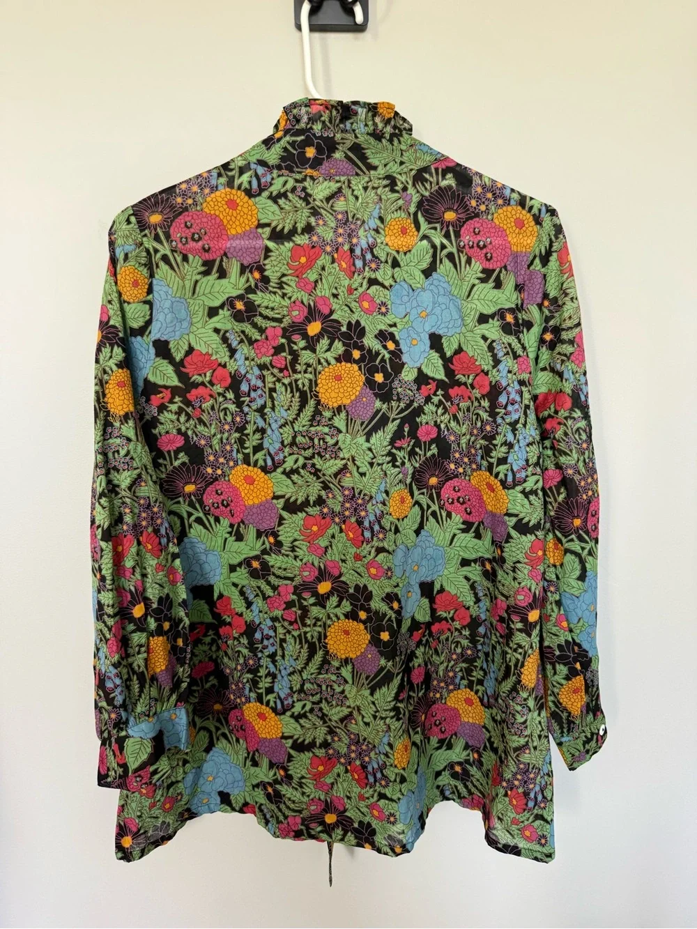 Mille Black Floral Tie-Neck Blouse with Multicolor Botanicals LB004-010 - Picture 2 of 7